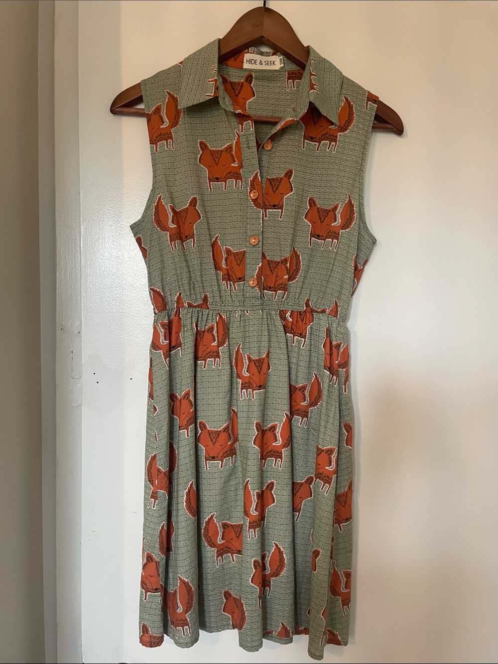 Sage Green Fox Print Midi Dress